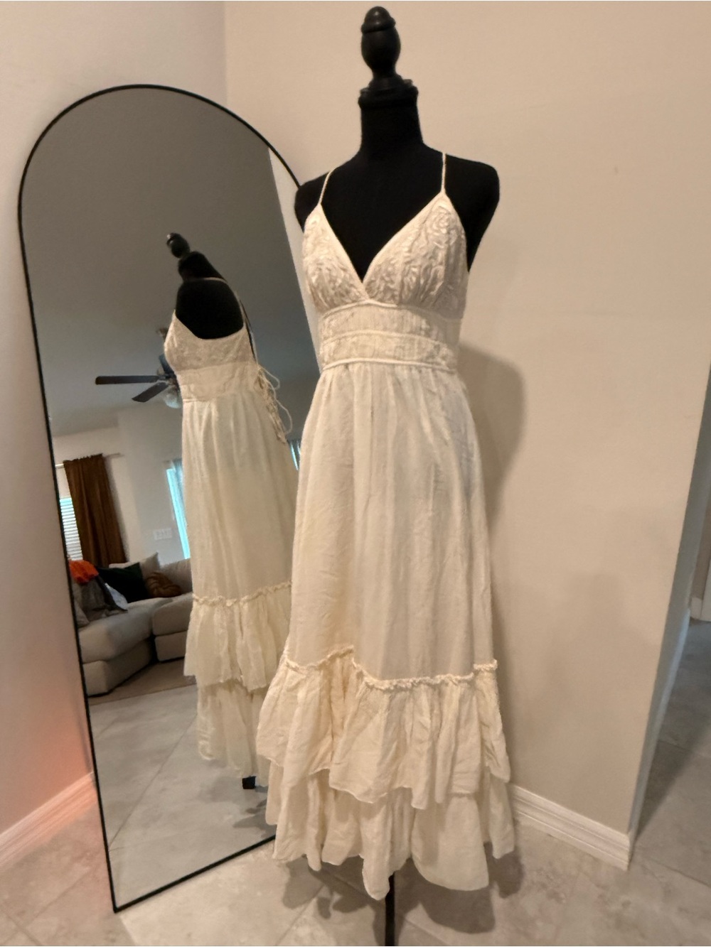 French Connection Cream Tiered Maxi Dress with Spaghetti Straps - Picture 1 of 11